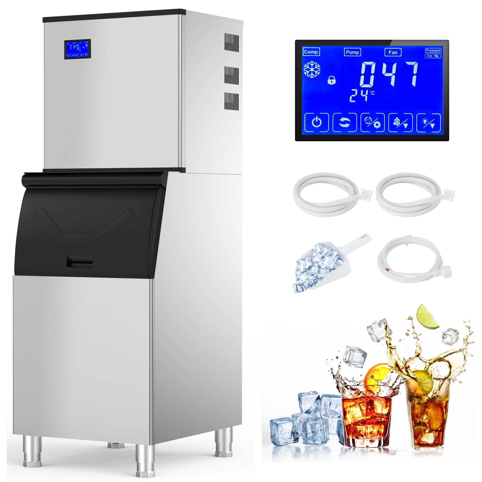 Garvee Commercial Ice Maker Machine 350Lbs/24H, Pro Compressor&ETL Approval, Industrial Ice Machine, 250Lbs Storage Bin, 700W Auto Self-Cleaning, Stainless Steel Ice Maker for Bar/Cafe/Restaurant/Business
