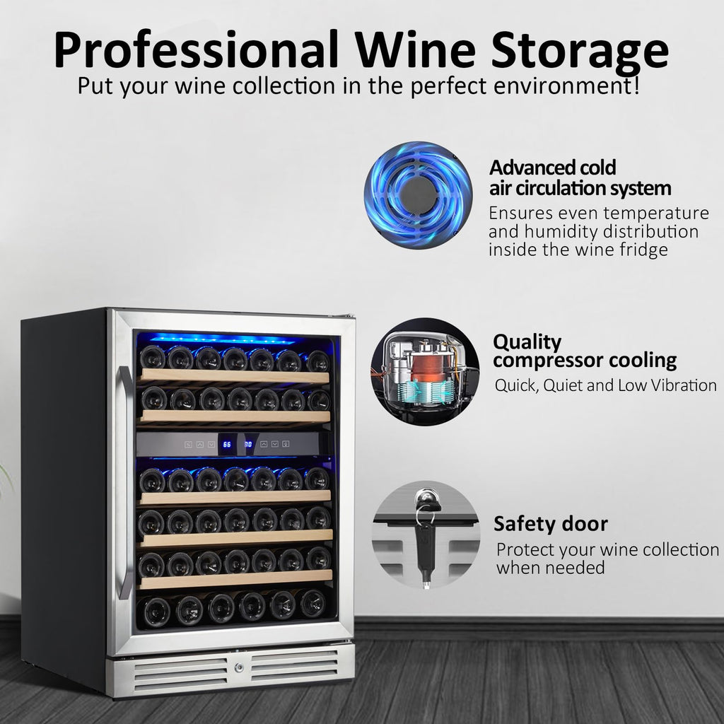 Garvee Upgraded 24 Inch Wine Cooler Refrigerator, 46 Bottle Dual Zone Wine Fridge, Freestanding Wine Cooler with Stainless Steel for Kitchen Bar