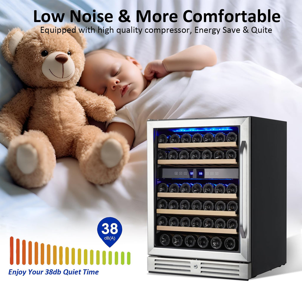 Garvee Upgraded 24 Inch Wine Cooler Refrigerator, 46 Bottle Dual Zone Wine Fridge, Freestanding Wine Cooler with Stainless Steel for Kitchen Bar